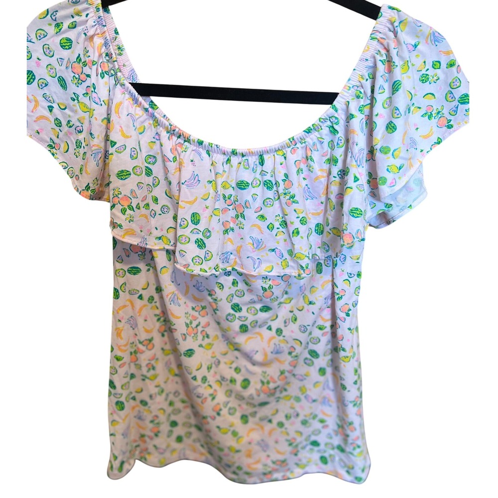 Lily Pulitzer Off Shoulder Ruffle Top Fruit Print‎ Short Sleeve Blouse Size S